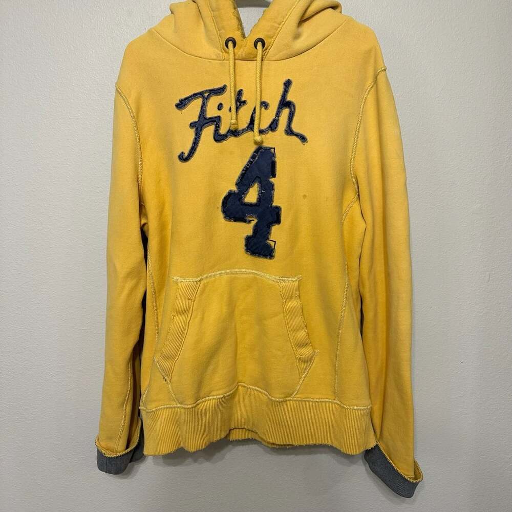 Abercrombie & Fitch Vintage Yellow Fitch 4 Distressed Hoodie sweatshirt Mens XL
